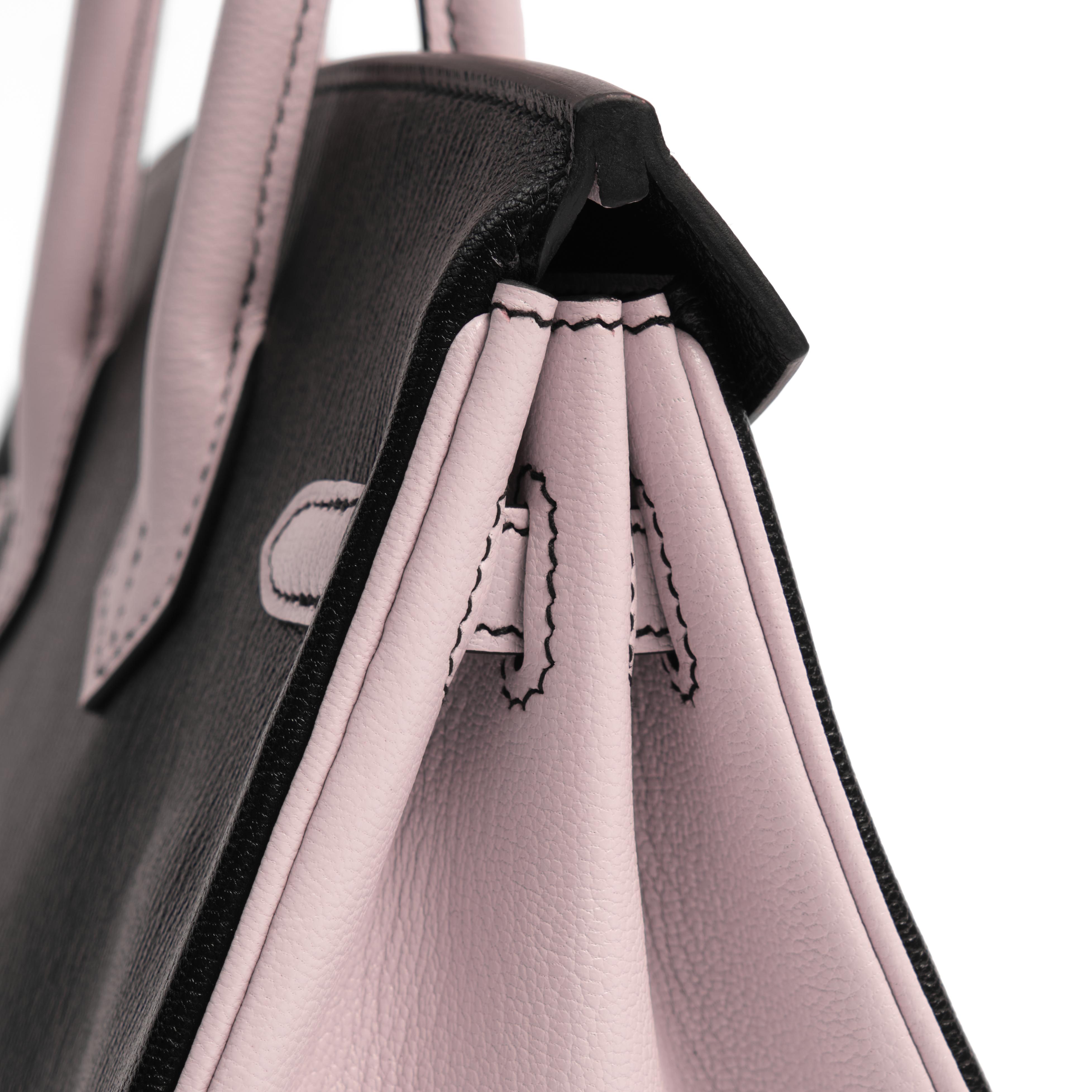 Сумка HERMES Birkin 25 HSS Noir / Rose Sakura Cuir Veau et Chèvre Finition Palladium