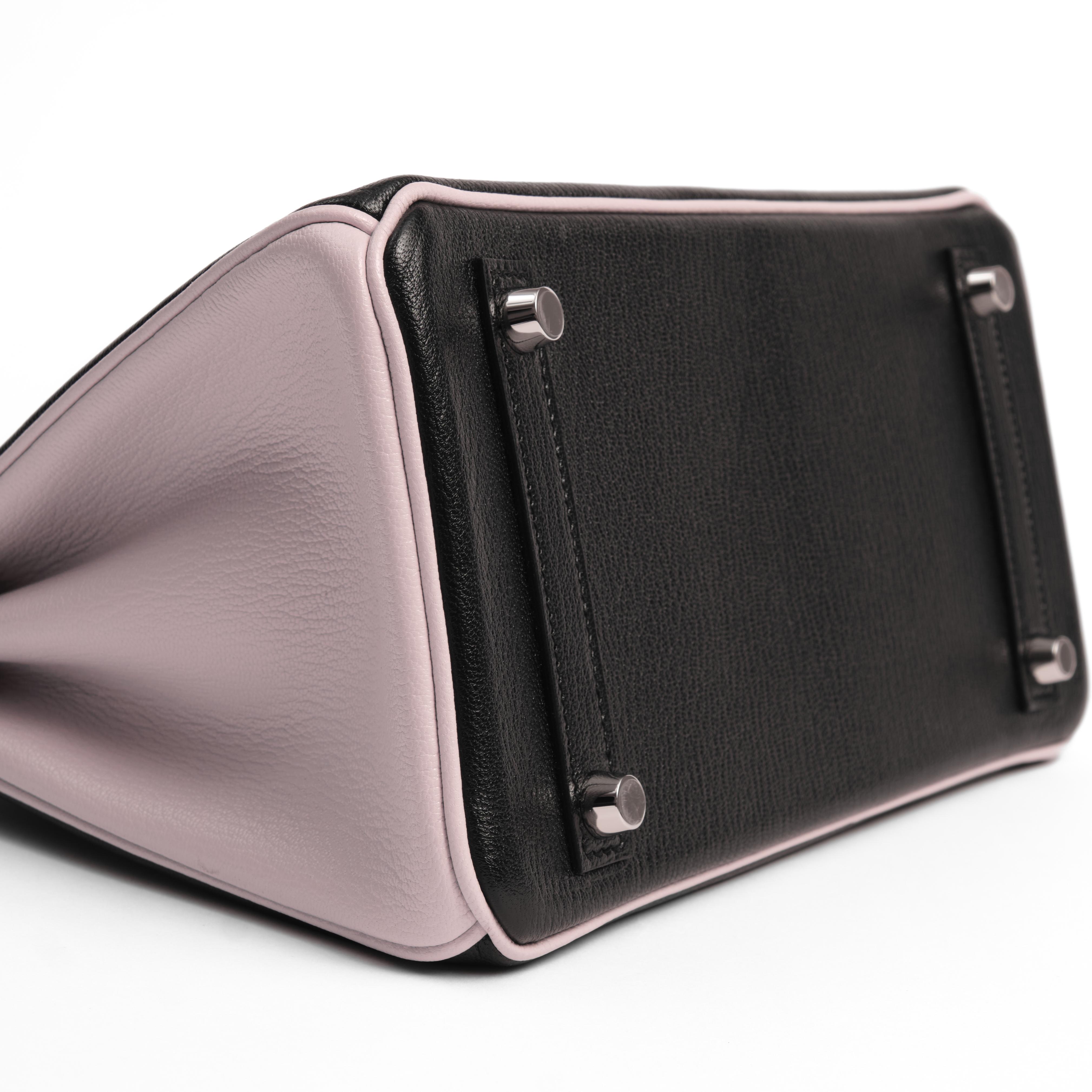 Сумка HERMES Birkin 25 HSS Noir / Rose Sakura Cuir Veau et Chèvre Finition Palladium