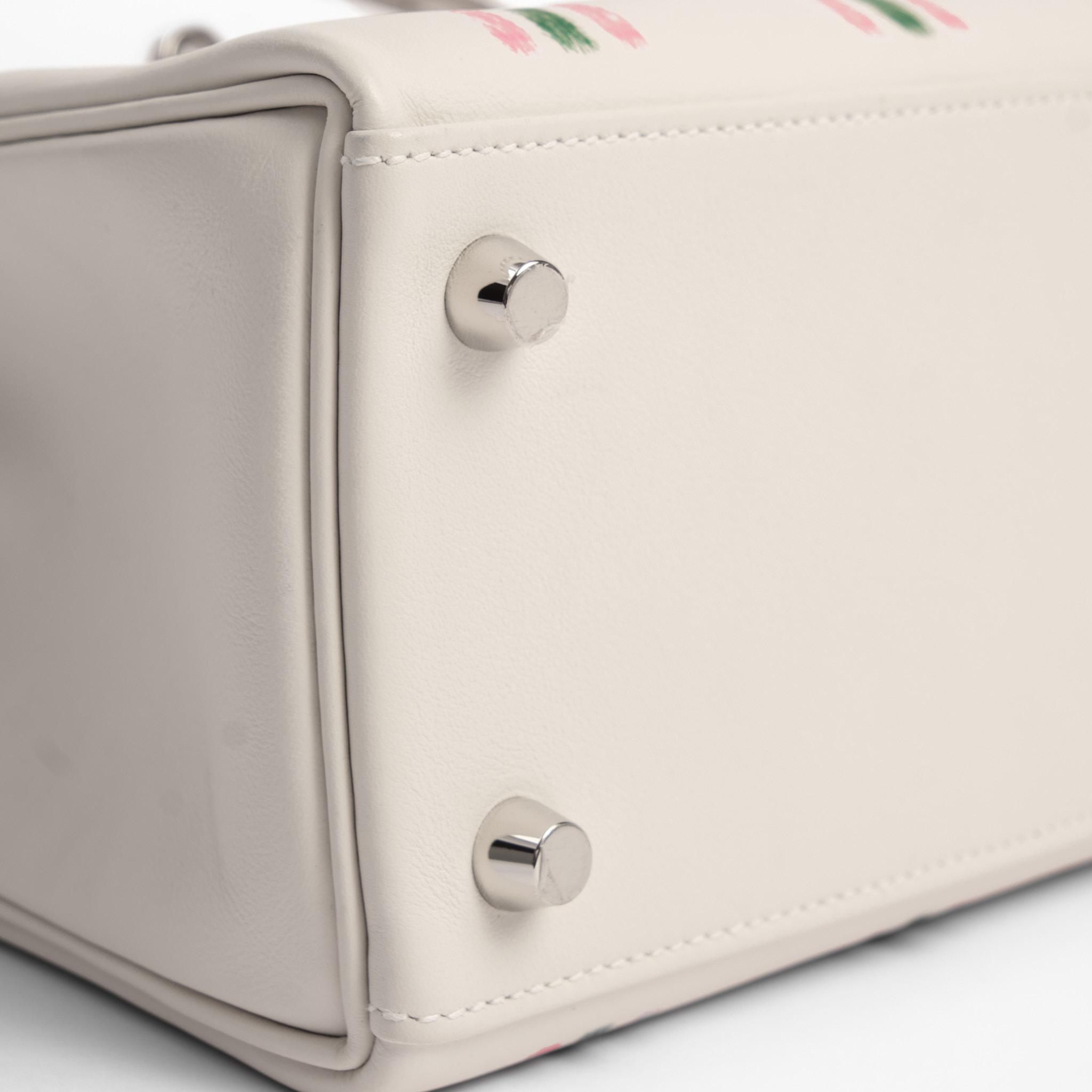 HERMÈS Kelly 25 Tartan Gris Pale Bubblegum-Vert Swift