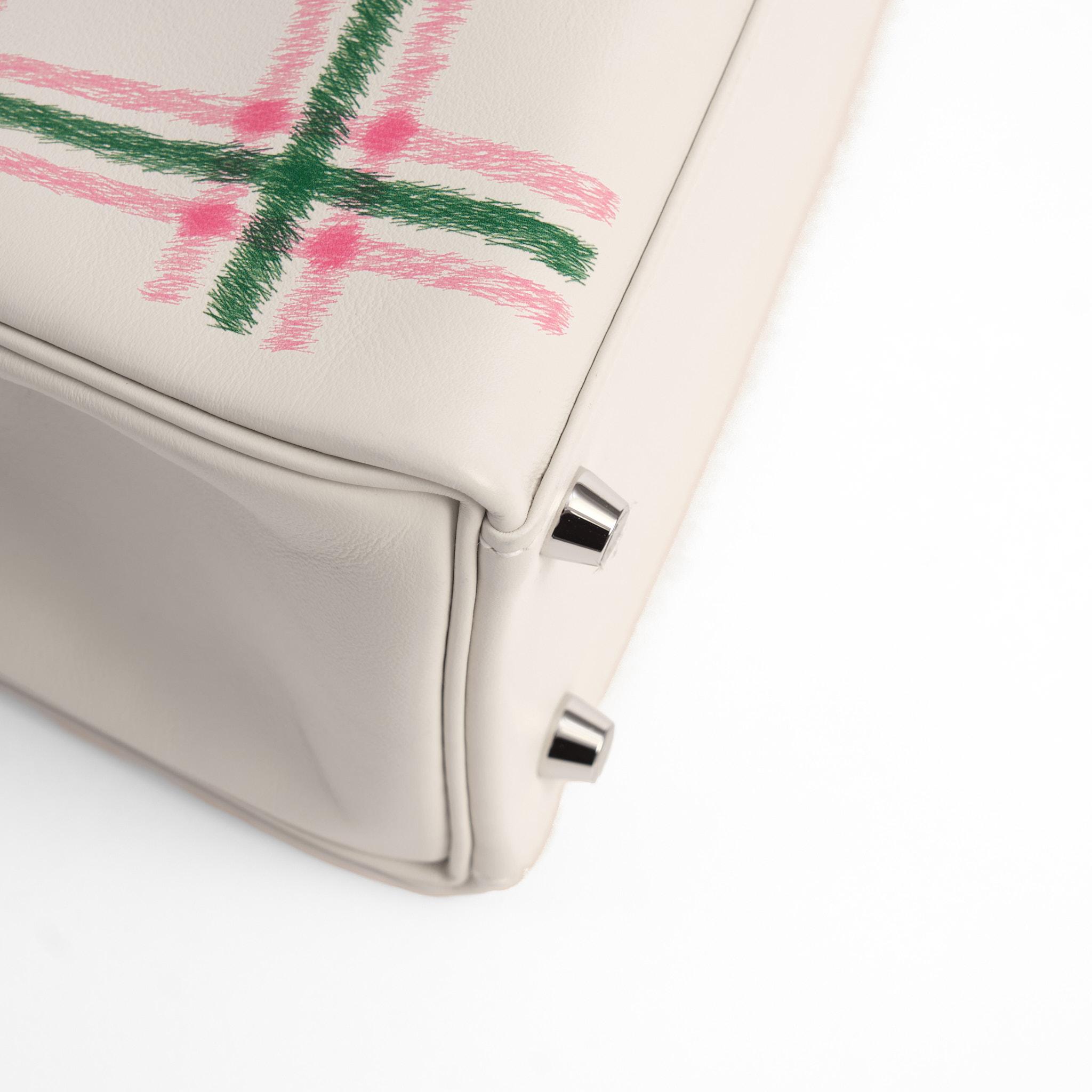HERMÈS Kelly 25 Tartan Gris Pale Bubblegum-Vert Swift